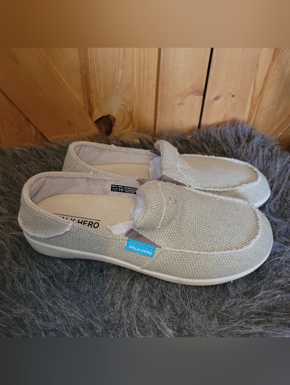 WalkHero Womens  Beige Canvas Slip-On Shoes Size 10